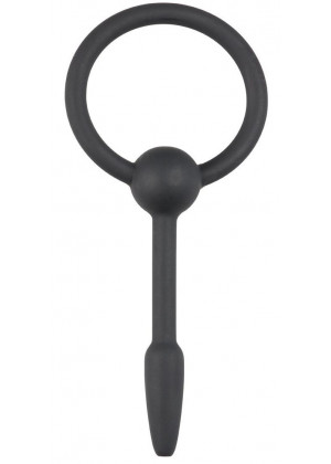 Черный уретральный расширитель Small Silicone Penis Plug With Pull Ring - 10,5 см.