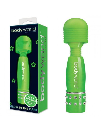 Светящийся в темноте жезловый мини-вибратор с кристаллами Mini Massager Glow In The Dark