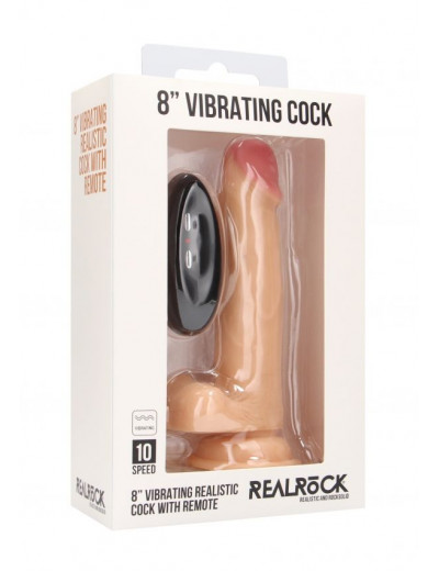 Телесный вибратор-реалистик Vibrating Realistic Cock 8  With Scrotum - 20 см.