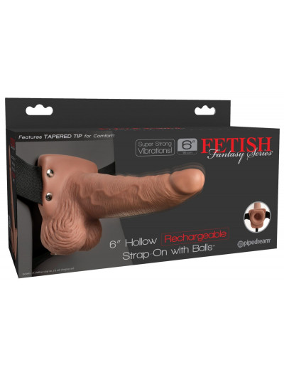 Кофейный перезаряжаемый вибрострапон 6  Hollow Rechargeable Strap-On Remote - 17,5 см.
