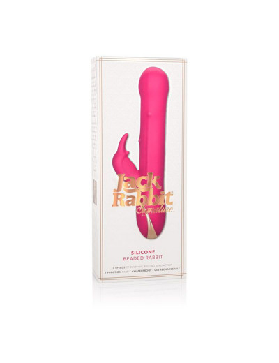 Ярко-розовый вибратор Jack Rabbit Signature Silicone Beaded Rabbit - 23 см.