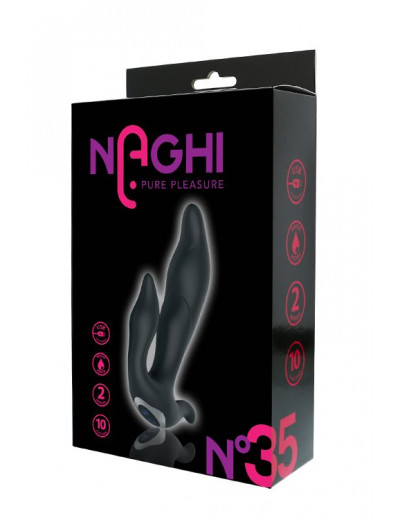Черный вибратор N 35 RECHARGEABLE DUO VIBRATOR - 17,5 см.