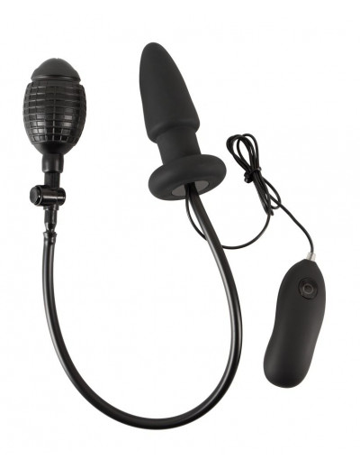 Черная надувная анальная пробка Inflatable Vibrating Butt Plug - 12,2 см.