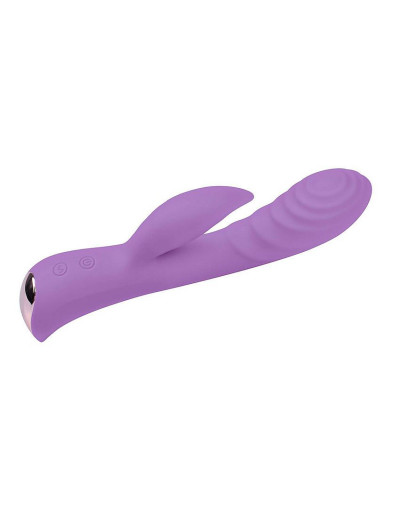 Фиолетовый вибромассажер-кролик 5  Silicone Ripple Passion - 19,1 см.