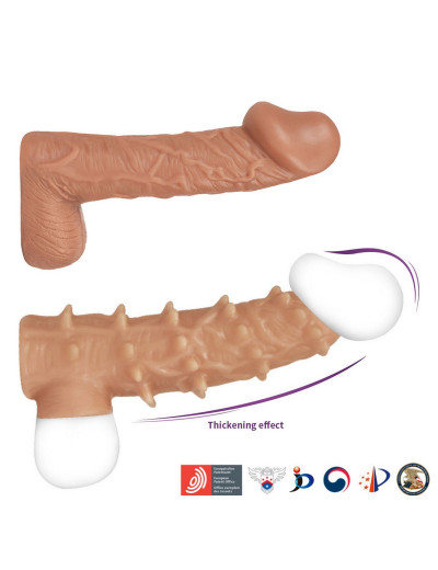 Телесная насадка с шипами и открытой головкой Nude Sleeve L - 14 см.