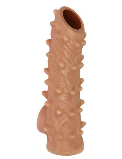 Телесная насадка с шипами и открытой головкой Nude Sleeve L - 14 см.