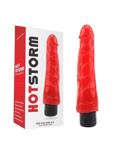 Красный реалистичный вибратор Hot Storm Devilish X3 - 23,2 см.