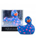 Синий вибратор-уточка I Rub My Duckie 2.0 Romance с розовым принтом