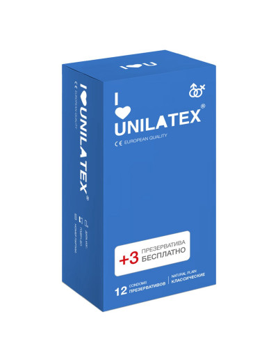 Классические презервативы Unilatex Natural Plain - 12 шт. + 3 шт. в подарок