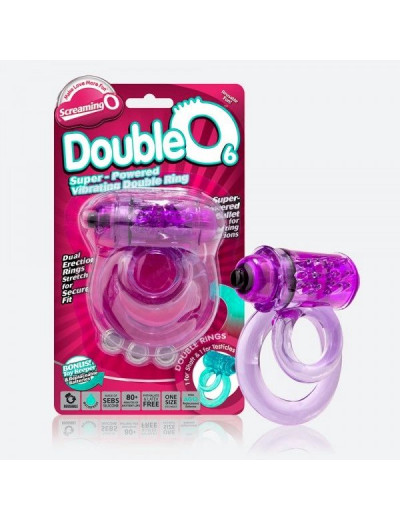 Фиолетовое двойное виброкольцо со стимулятором клитора Doubleo 6