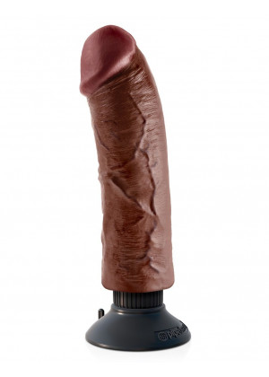 Коричневый вибратор со съемной присоской 8  Vibrating Cock -  21,6 см.