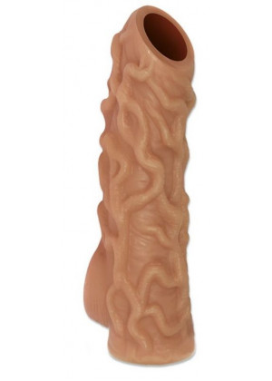 Телесная насадка с венками и открытой головкой Nude Sleeve L - 14 см.