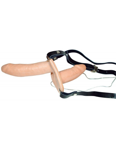 Телесный женский страпон с вагинальной пробкой Strap-On Duo - 15 см.