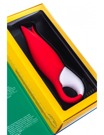 Красный вибратор Satisfyer Power Flower с лепестками - 18,8 см.