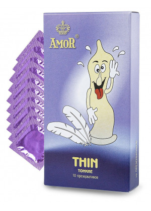 Супертонкие презервативы AMOR Thin  Яркая линия  - 10 шт.