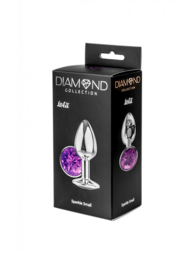 Малая серебристая анальная пробка Diamond Purple Sparkle Small с фиолетовым кристаллом - 7 см.
