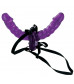 Фиолетовый страпон Double Delight Strap-on с вагинальной пробкой - 15 см.