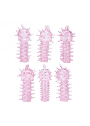 Набор из 6 розовых закрытых насадок с шипами TICKLER JELLY SLEEVE SET