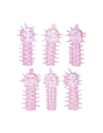 Набор из 6 розовых закрытых насадок с шипами TICKLER JELLY SLEEVE SET