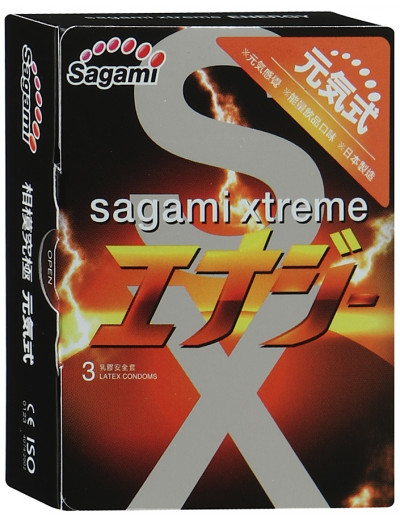 Презервативы Sagami Xtreme Energy с ароматом энергетика - 3 шт.