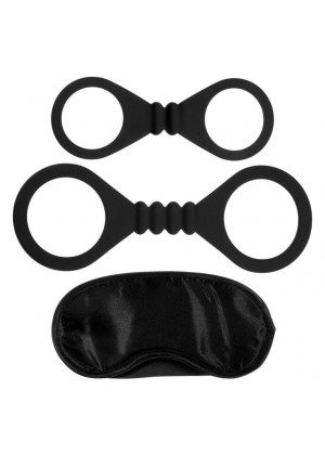 Черный набор для бондажа Bound To Please Blindfold Wrist And Ankle Cuffs
