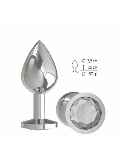 Серебристая средняя пробка с прозрачным кристаллом - 8,5 см.