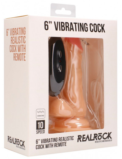 Телесный вибратор-реалистик Vibrating Realistic Cock 6  With Scrotum - 15 см.