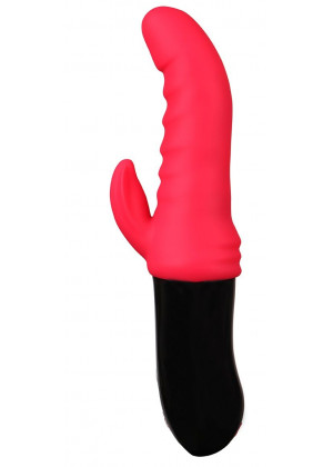 Красный вибростимулятор-кролик Ribbed Punch - 23,7 см.