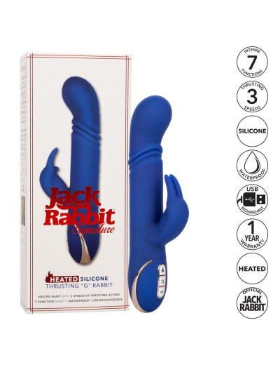 Синий вибратор-кролик с нагревом The Heated Silicone Thrusting G Rabbit - 21,5 см.