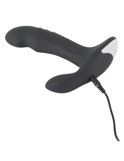 Черный вибромассажер простаты с функцией римминга Plug with Perineum Stimulator - 16,6 см.