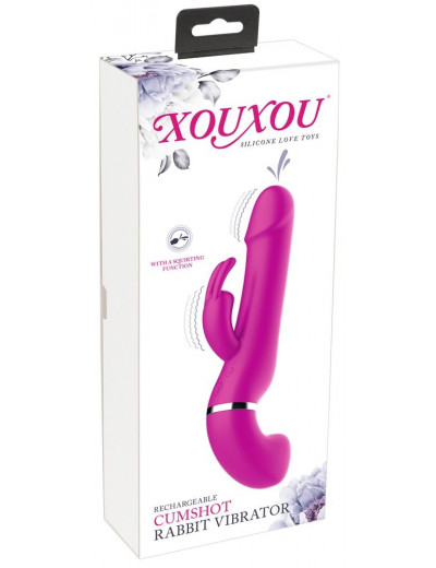 Лиловый вибратор-кролик с функцией сквирта Cumshot Rabbit Vibrator - 24 см.