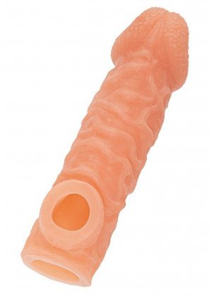 Телесная закрытая насадка с шершавой головкой Cock Sleeve 007 Size M - 15,6 см.