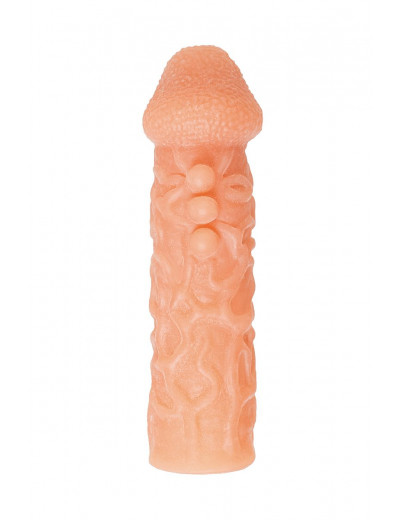 Телесная закрытая насадка с шершавой головкой Cock Sleeve 007 Size M - 15,6 см.