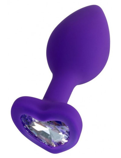 Фиолетовая анальная втулка Diamond Heart с прозрачным кристаллом - 8 см.
