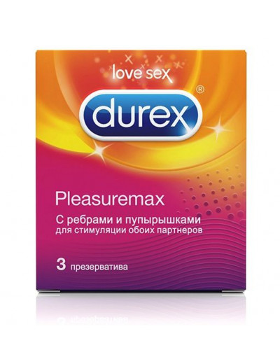 Рельефные презервативы с точками и рёбрами Durex Pleasuremax - 3 шт.