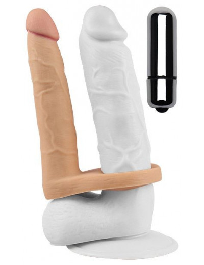 Телесная вибронасадка для двойного проникновения The Ultra Soft Double-Vibrating - 15,8 см.