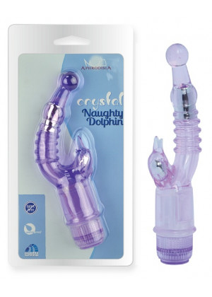 Фиолетовый вибратор с клиторальным стимулятором Crystal Naughty Dolphin
