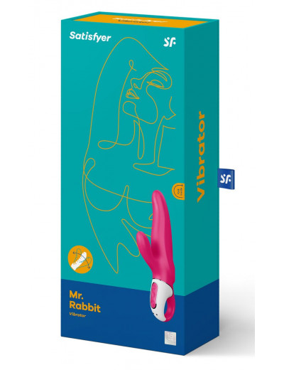 Ярко-розовый вибратор  Satisfyer Mr. Rabbit с клиторальным отростком - 22,1 см.