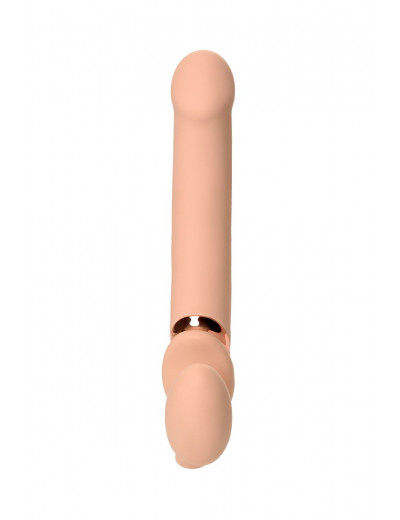 Телесный безремневой вибрострапон Vibrating Bendable Strap-On L
