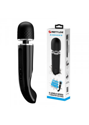 Черный мощный жезловый вибратор с изогнутой ручкой Charming Massager - 24 см.