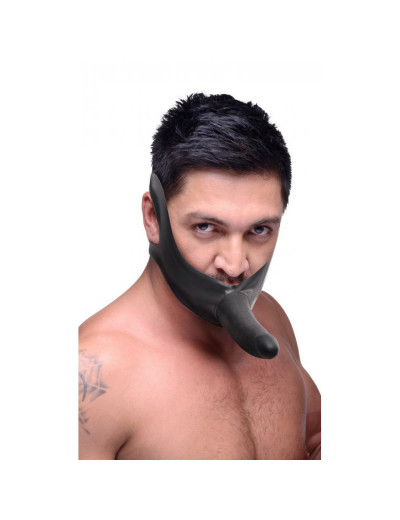 Черный кляп-страпон Masters Mini Face Fuck Strap-On - 14 см.