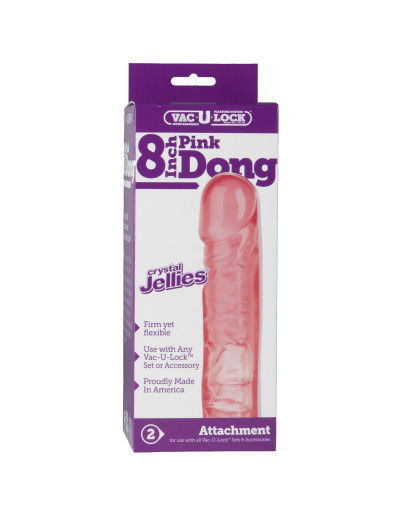 Розовая фаллическая насадка Vac-U-Lock 8  Crystal Jellies Dong - 20,3 см.