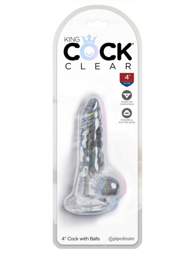 Прозрачный фаллоимитатор King Cock Clear 4  Cock with Balls - 12,7 см.