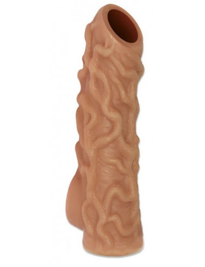 Телесная насадка с венками и открытой головкой Nude Sleeve M - 12 см.