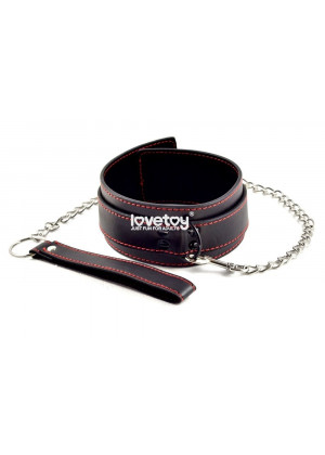 Черный ошейник с цепочкой-поводком Bondage Fetish Pleasure Collar