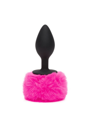 Черная анальная пробка с розовым хвостом Large Bunny Tail Butt Plug