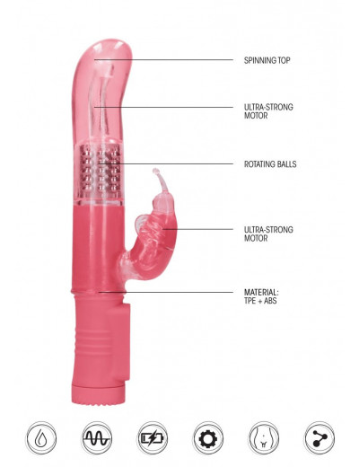 Розовый вибратор-кролик Rotating Butterfly - 22,8 см.