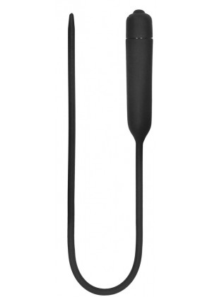 Черный гладкий стимулятор уретры с вибрацией Silicone Vibrating Bullet Plug Extra Long