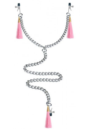 Зажимы на соски и половые губы с розовыми кисточками Nipple Clit Tassel Clamp With Chain