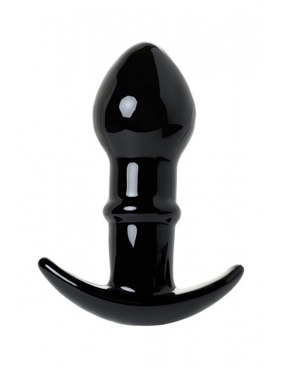 Черная стеклянная анальная втулка Sexus Glass с ограничителем - 11,5 см.